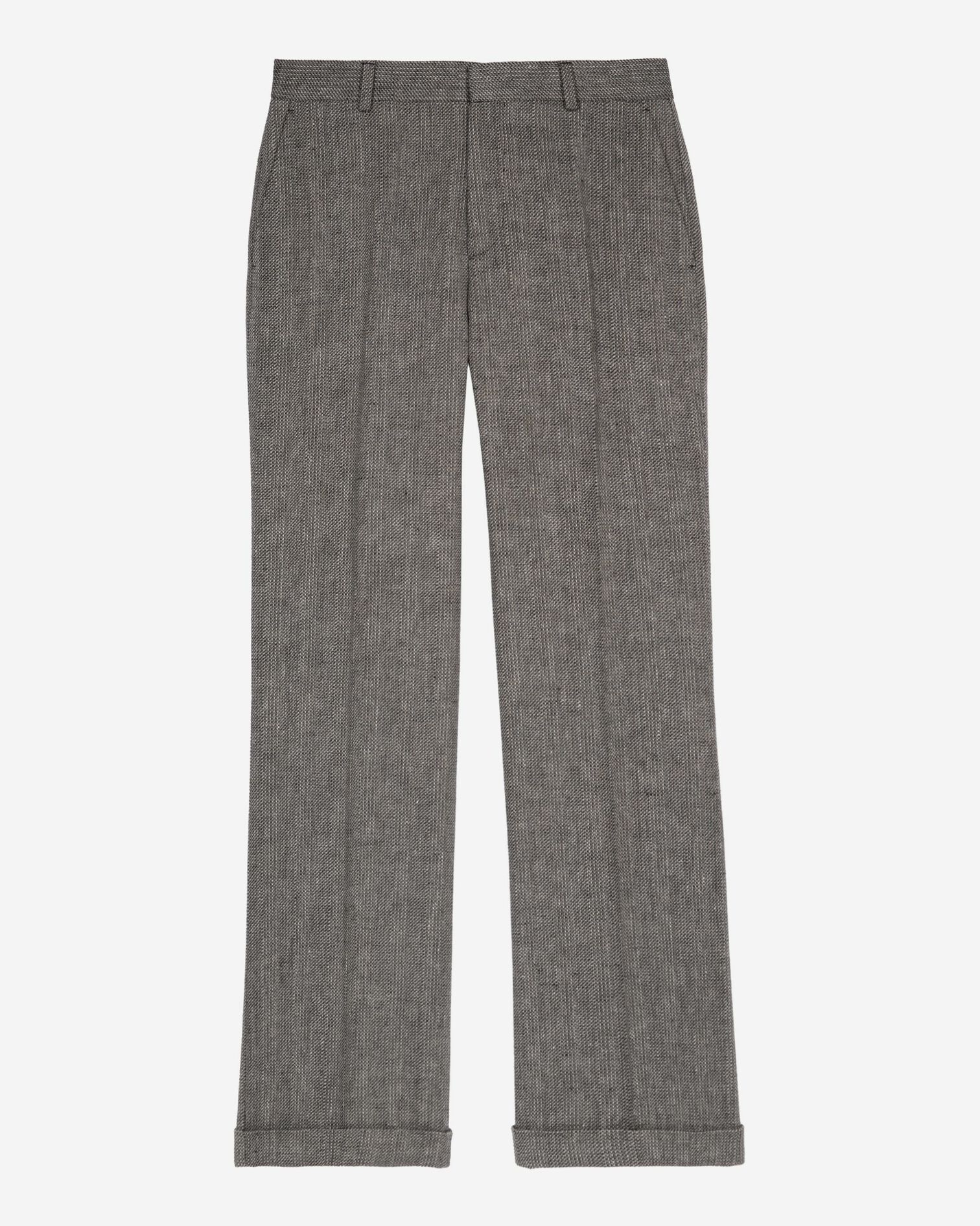 Grey wool and linen straight-leg tailored pants, GREY, hi-res image number null