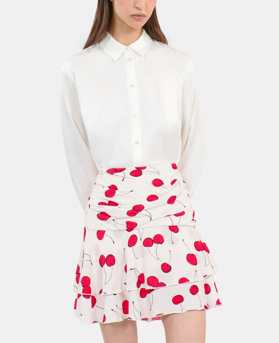 The Kooples DAMEN ECRU RED kurzer drapierter rock mit kirschendruck