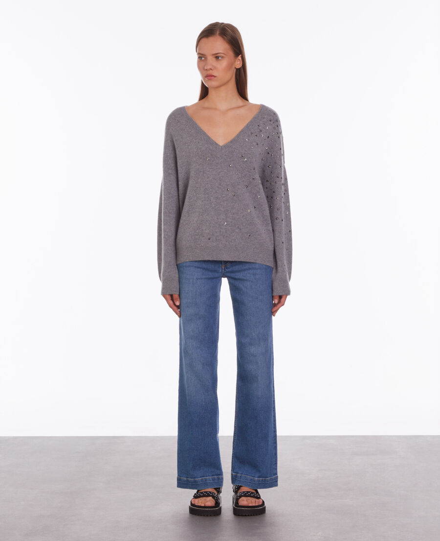 grey sweater in cashmere-blend with stars
