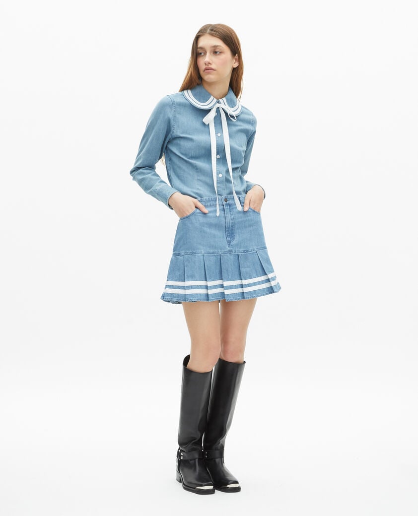 The Kooples WOMEN BABY BLUE denim shirt with claudine collar