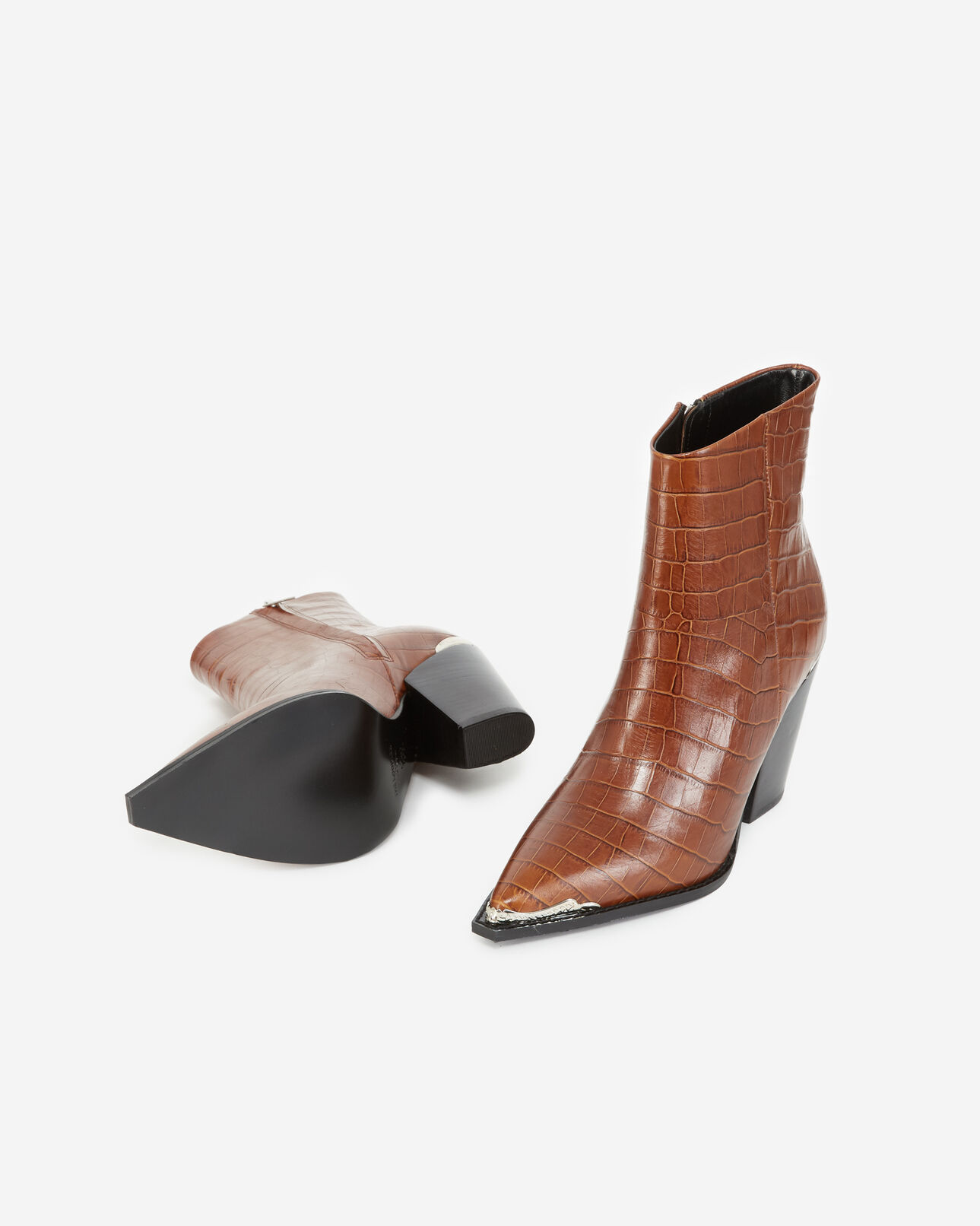 The Kooples FEMME BROWN bottines marron à talons détail argenté