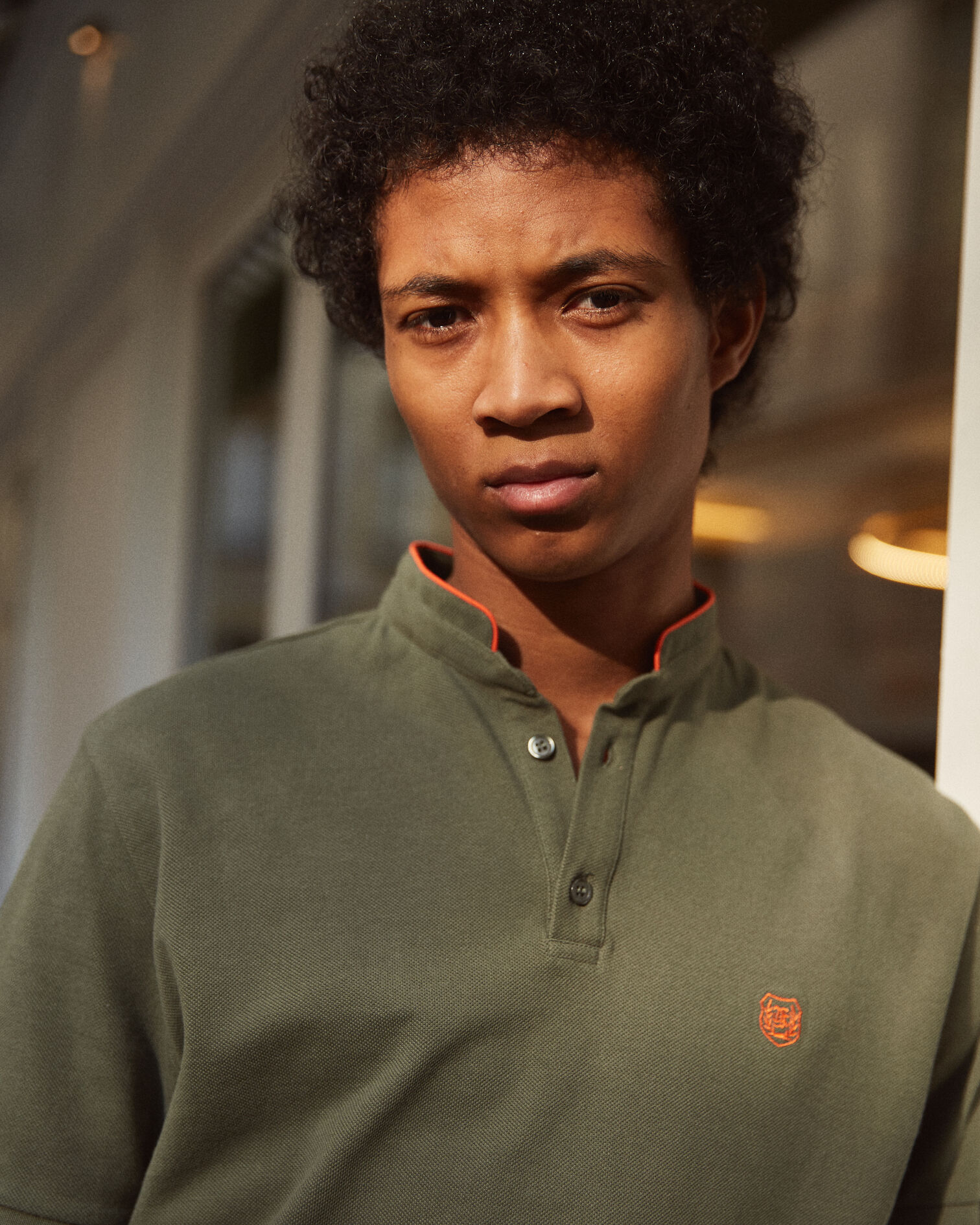 Polo collar, TROPICAL KAKI / ORANGE, hi-res image number null