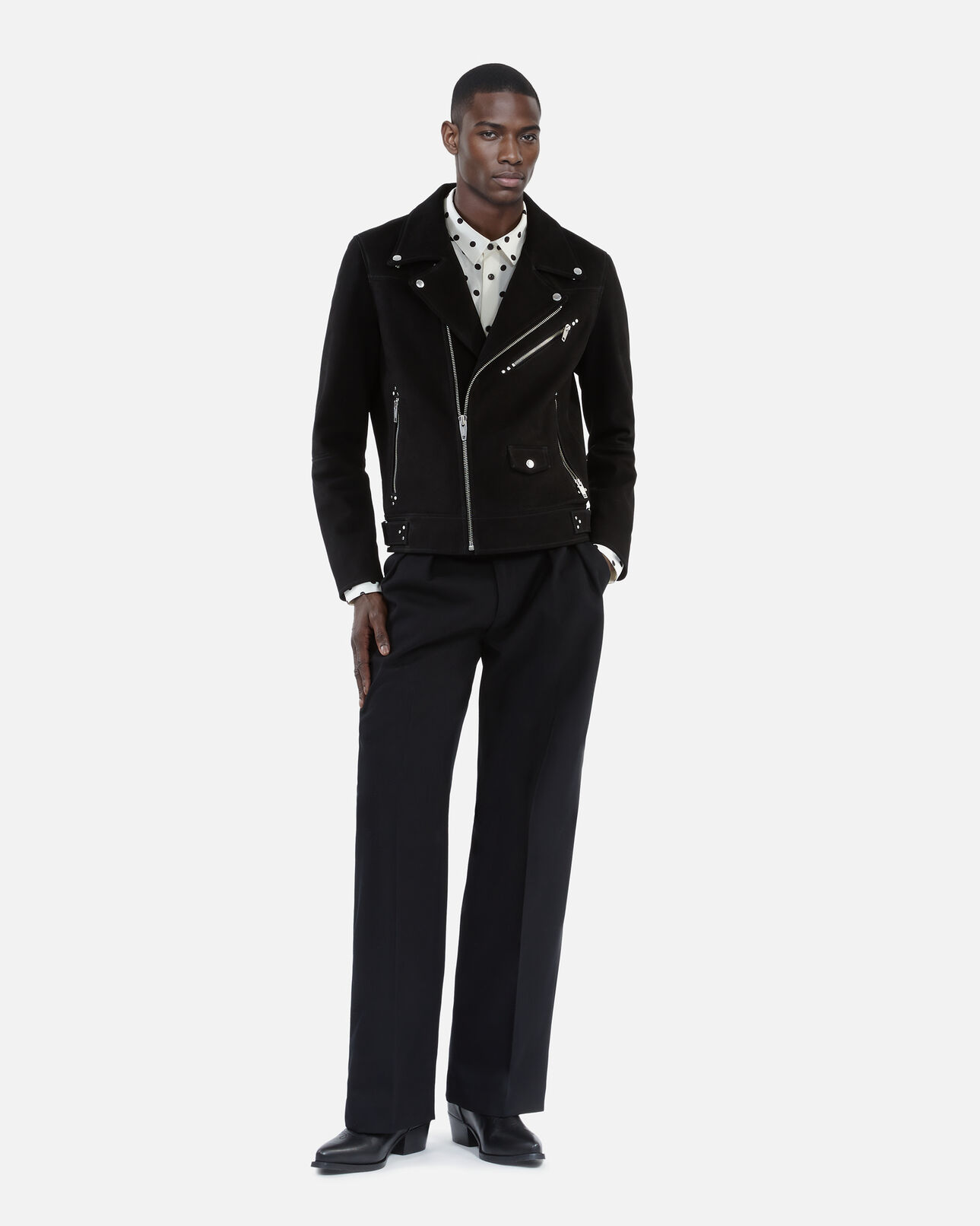 The Kooples MEN BLACK black nubuck biker jacket