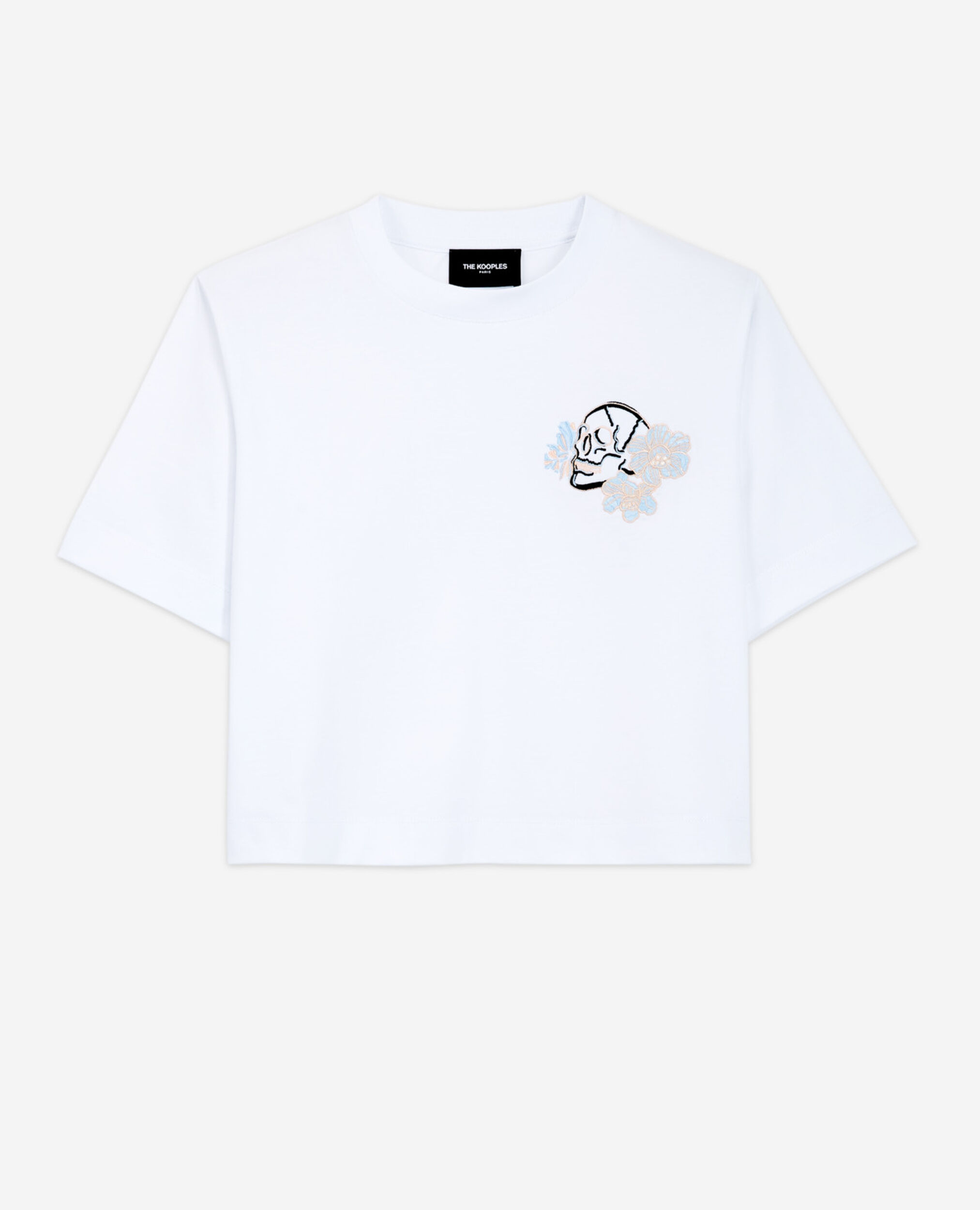 White cotton embroidered T-shirt w/ crew neck, WHITE, hi-res image number null