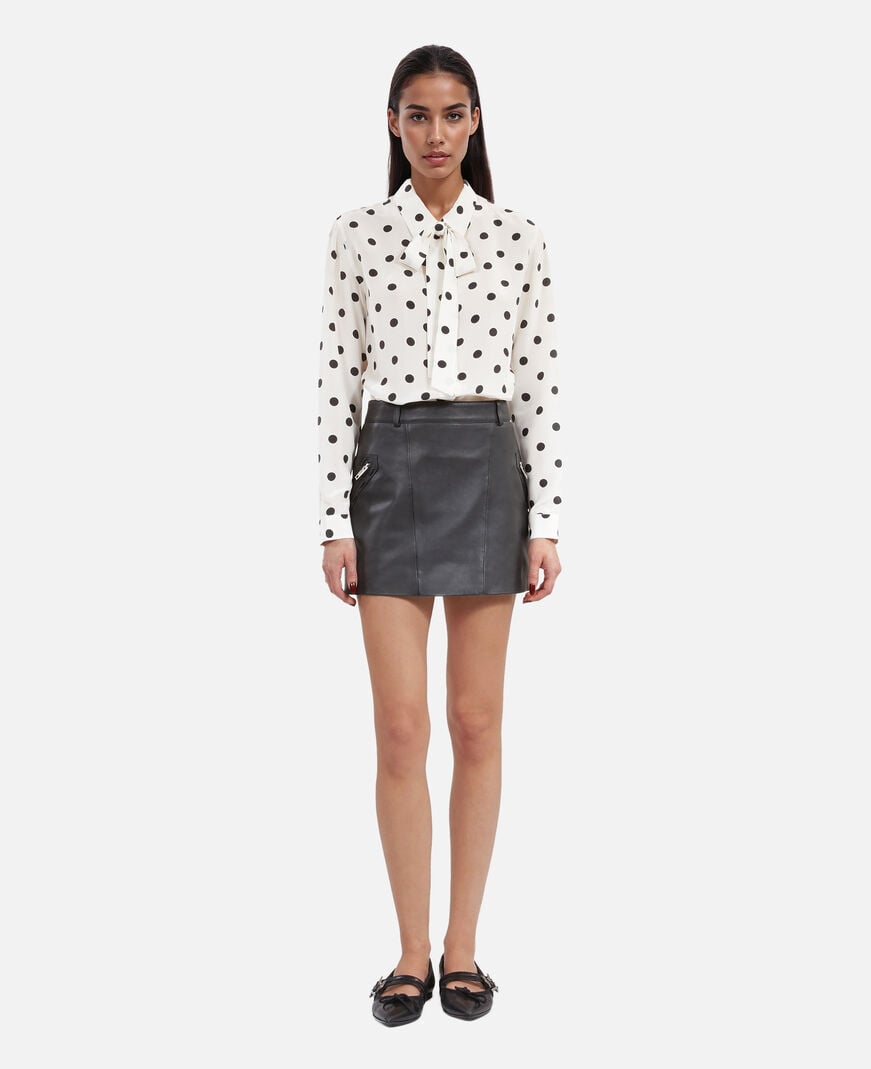 The Kooples WOMEN BLACK STONE short black leather skirt