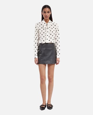 The Kooples WOMEN BLACK STONE short black leather skirt
