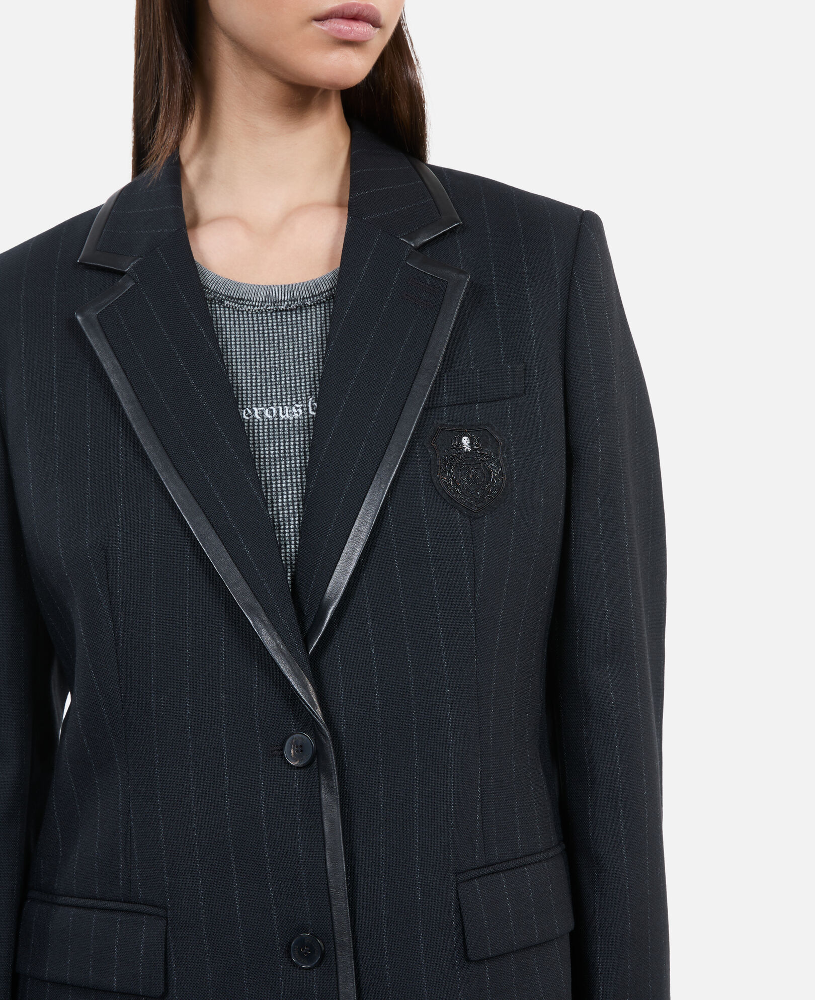 The Kooples DAMEN BLACK schwarze jacke mit tennisstreifen aus wolle