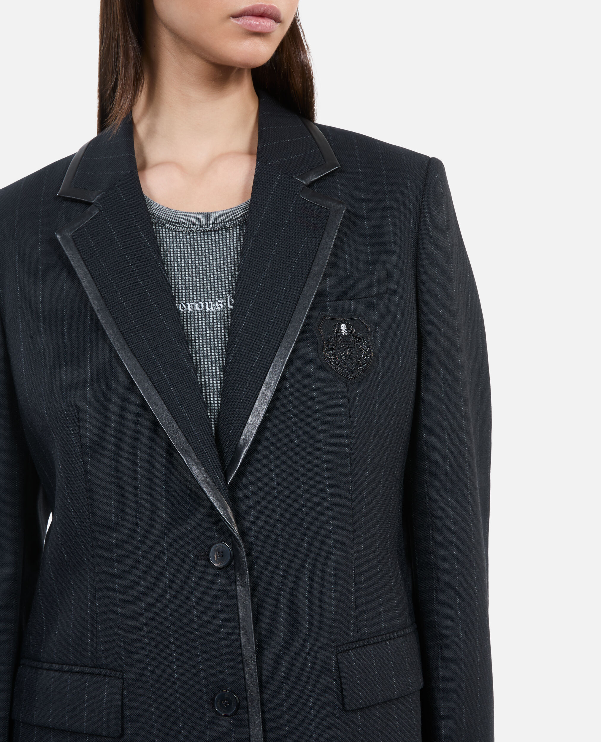 Schwarze Jacke mit Tennisstreifen aus Wolle, BLACK, hi-res image number null