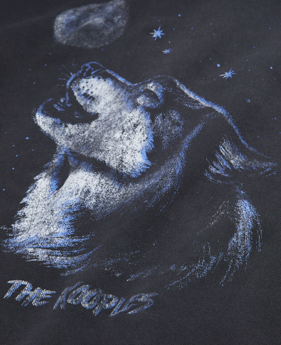 The Kooples HOMME BLACK WASHED sweatshirt homme noir avec sérigraphie wolf