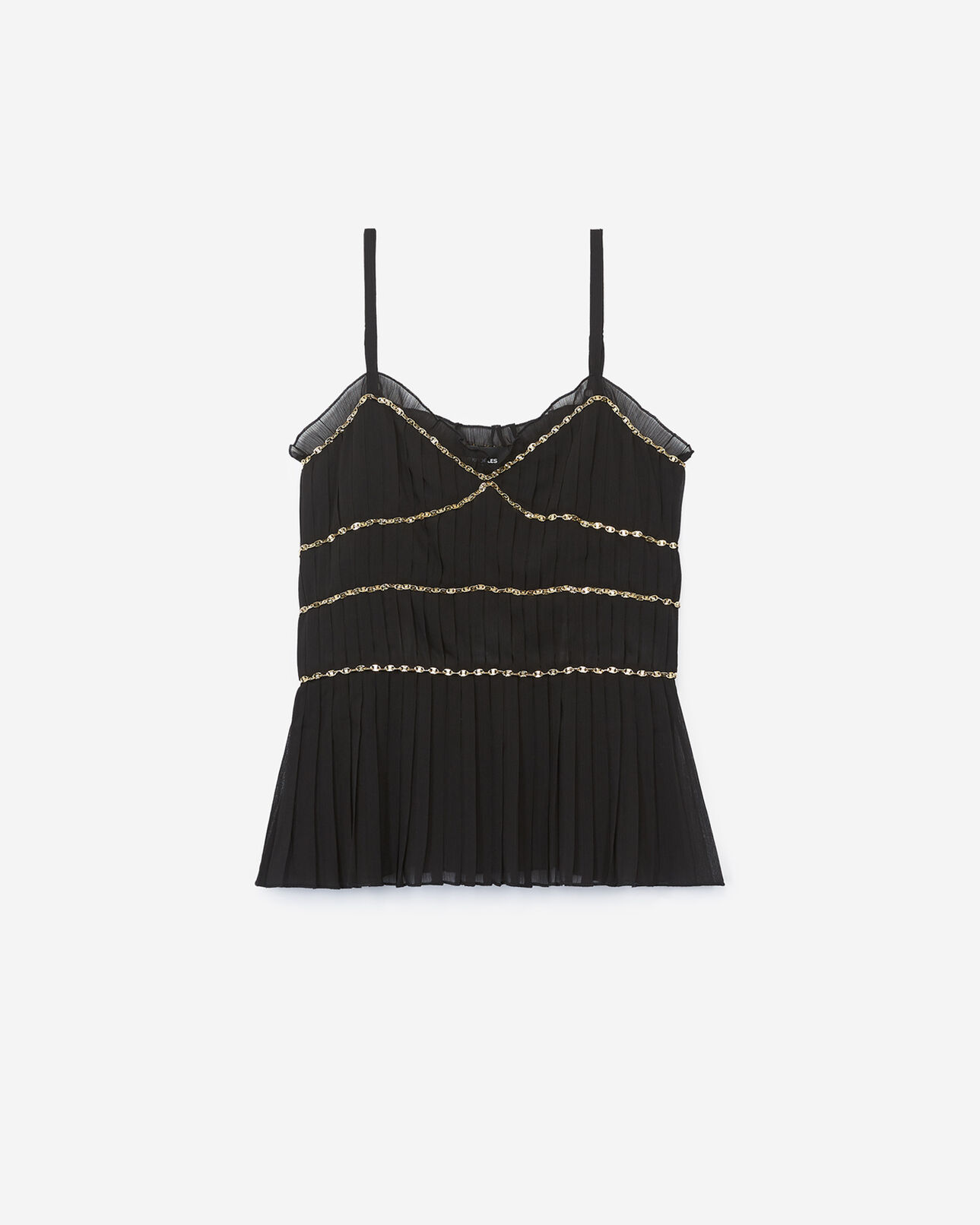 The Kooples FEMME BLACK top ajusté mousseline noire détails chaînes