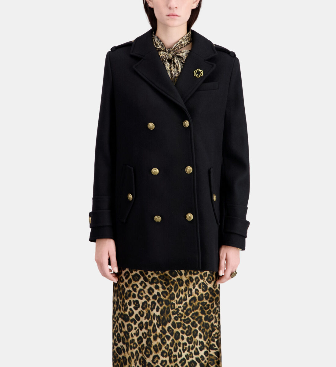 Schwarze Cabanjacke aus einer Wollmischung The Kooples