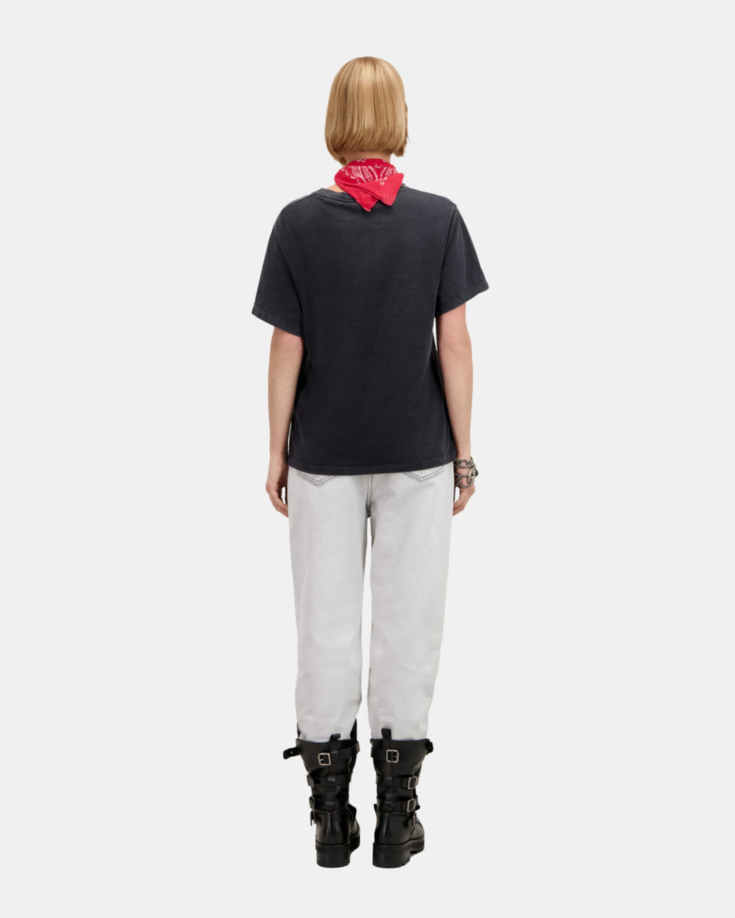 Schwarzes T-Shirt Damen mit „Eagle“-Siebdruck, BLACK WASHED, hi-res image number null