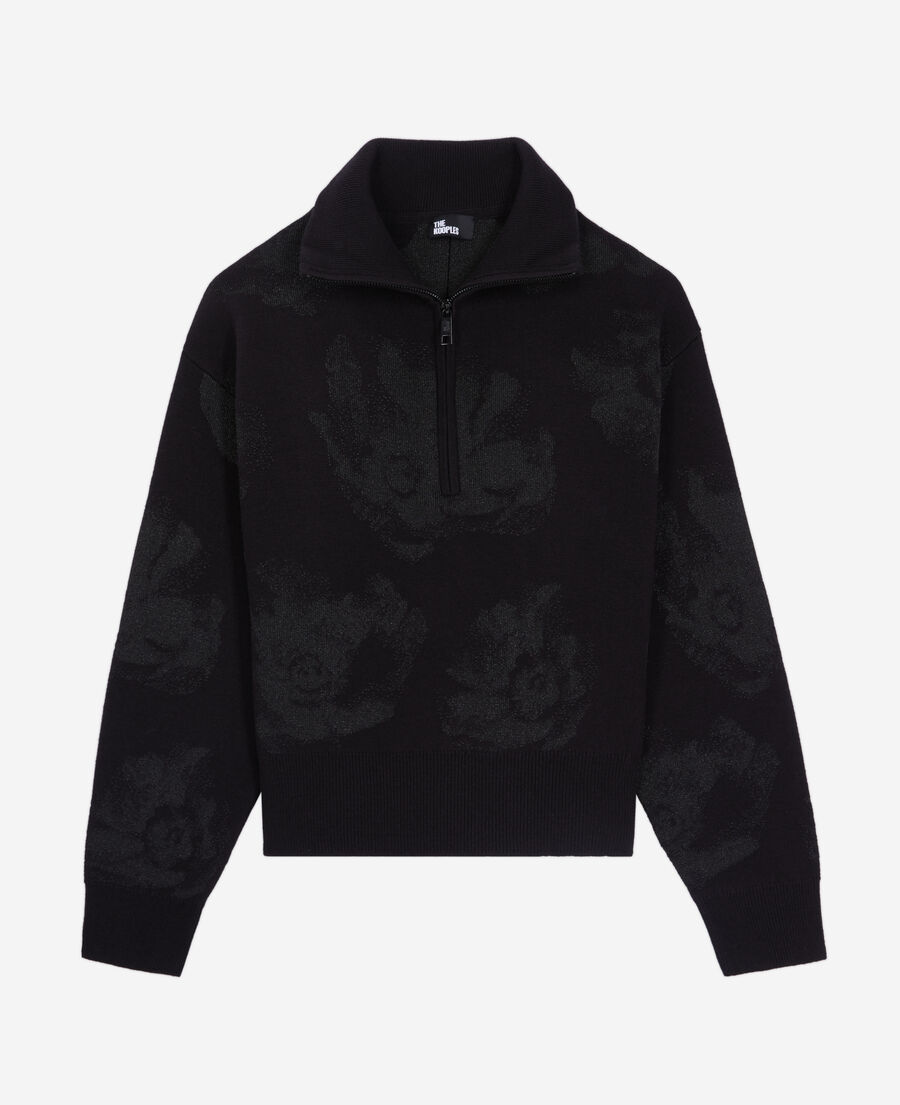 black wool-blend sweater with silver details