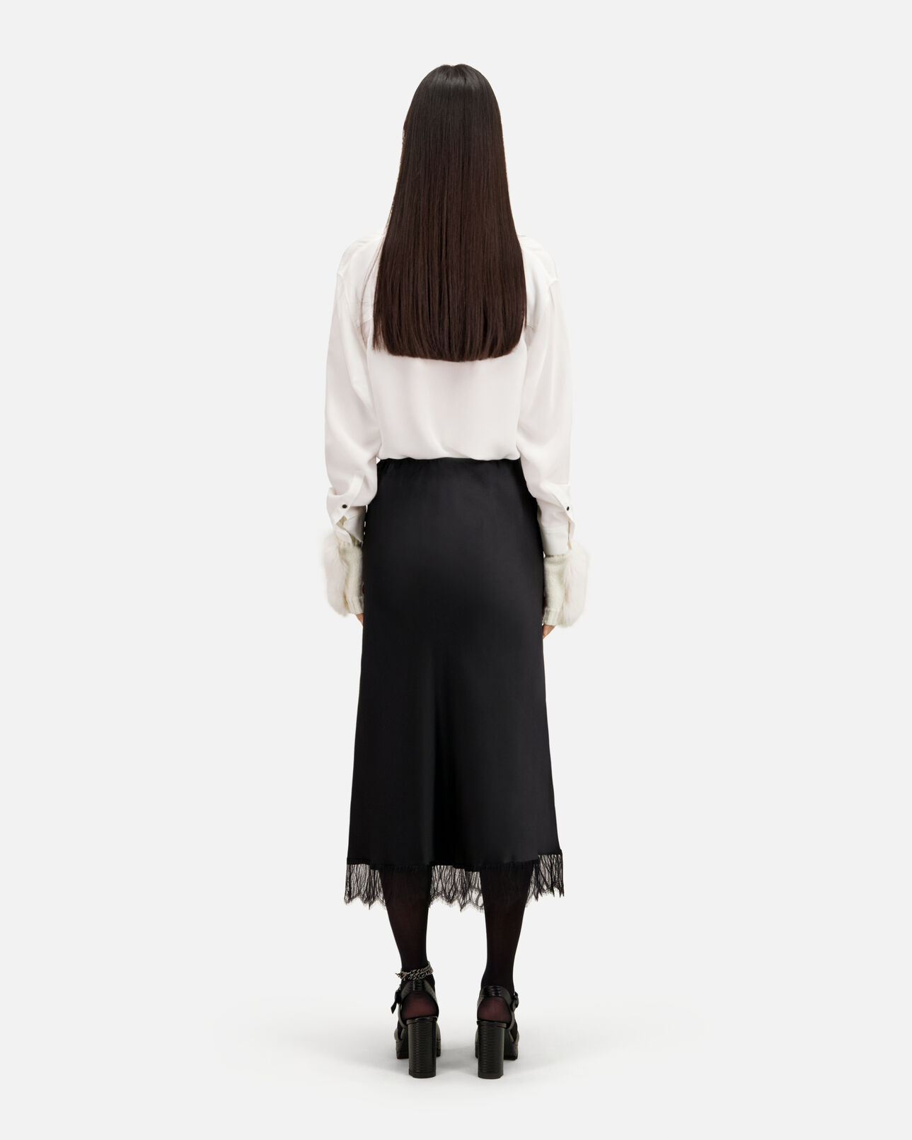 The Kooples FEMME BLACK jupe longue avec détails en dentelle noire