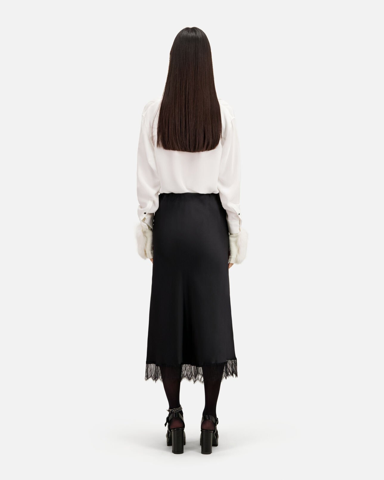 The Kooples FEMME BLACK jupe longue avec détails en dentelle noire