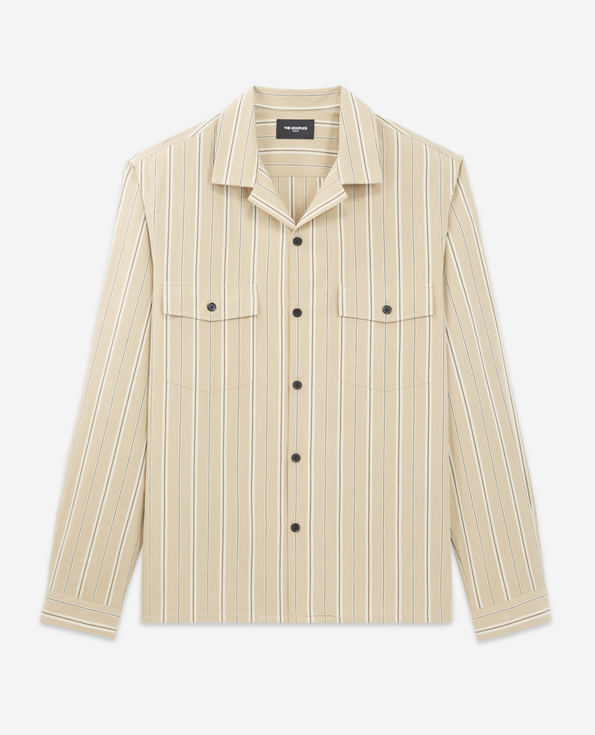 Beige striped Hawaiian-collar shirt, CAMEL / BLACK, hi-res image number null
