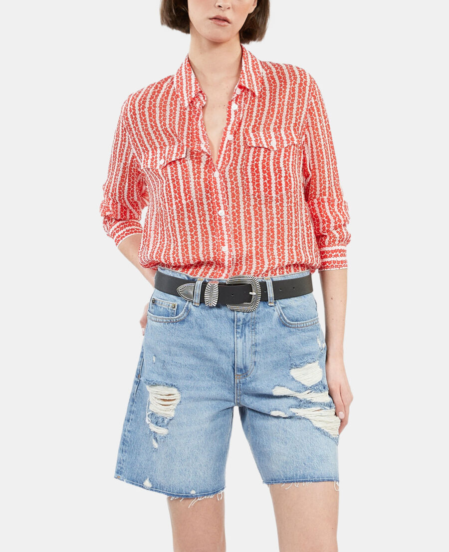 The Kooples FEMME RED WHITE chemise fleurie à rayures rouge et blanche