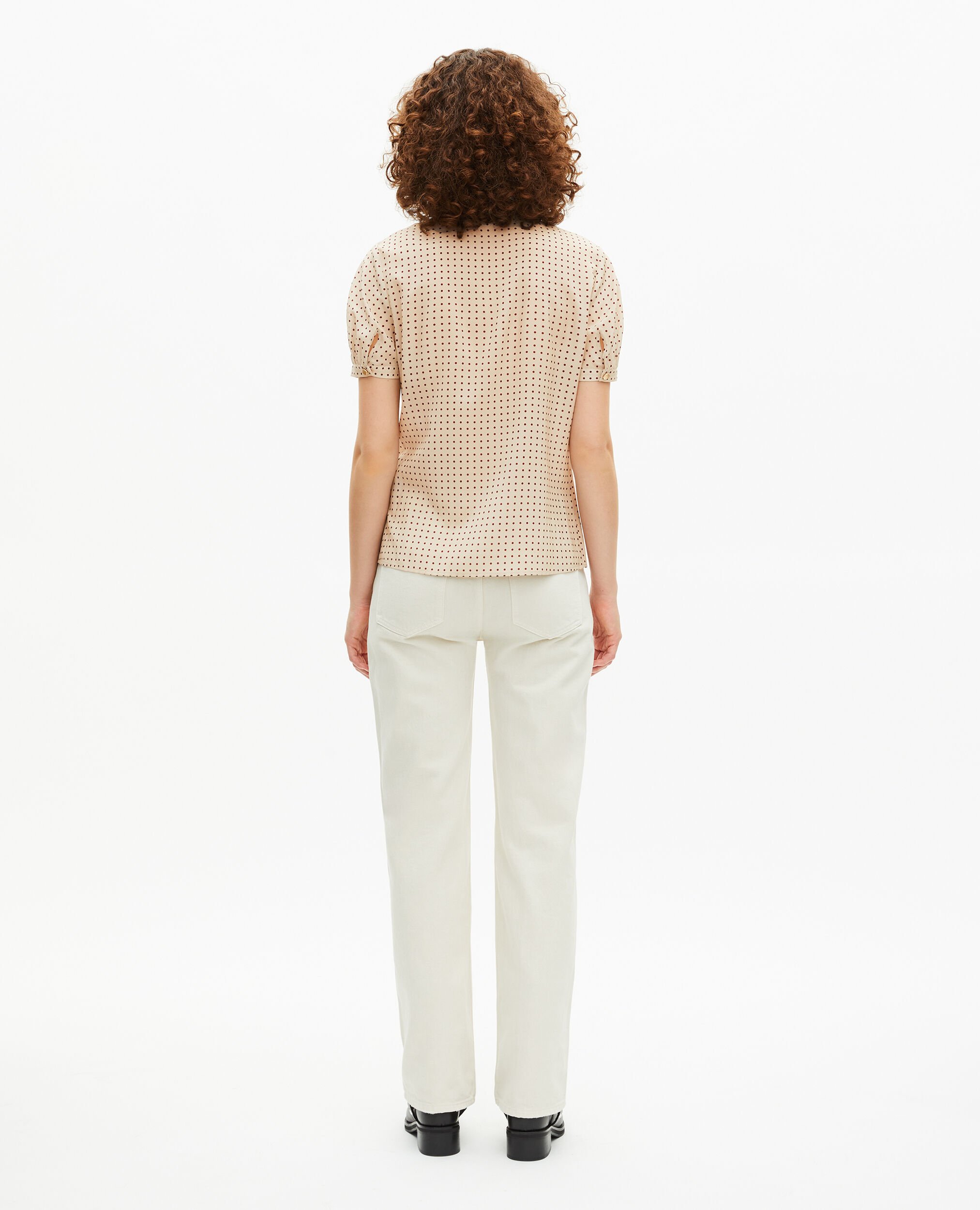 Short-sleeved beige polka-dot shirt, BEIGE / RED, hi-res image number null