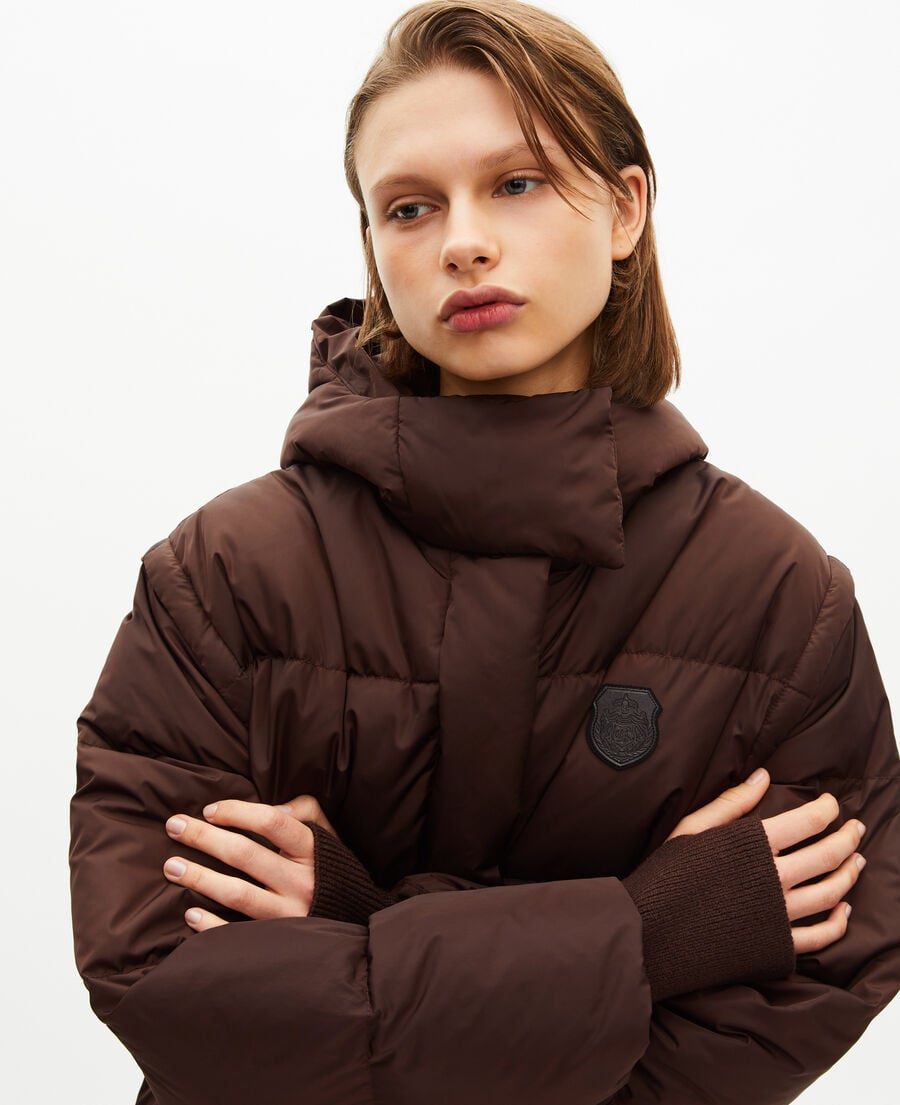The Kooples WOMEN CHOCOLATE brown down jacket with removable sleeves