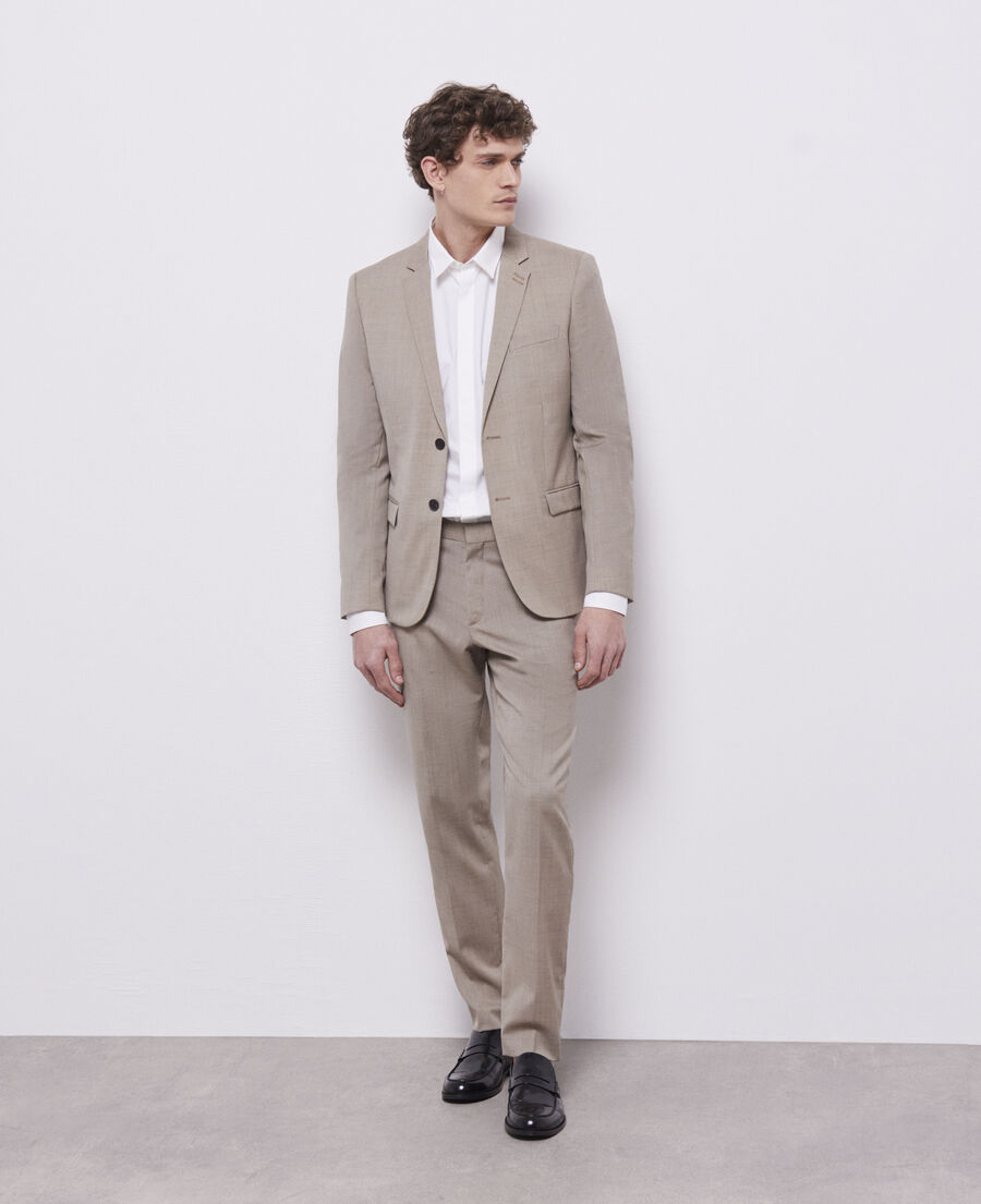 beige end-on-end wool suit pants