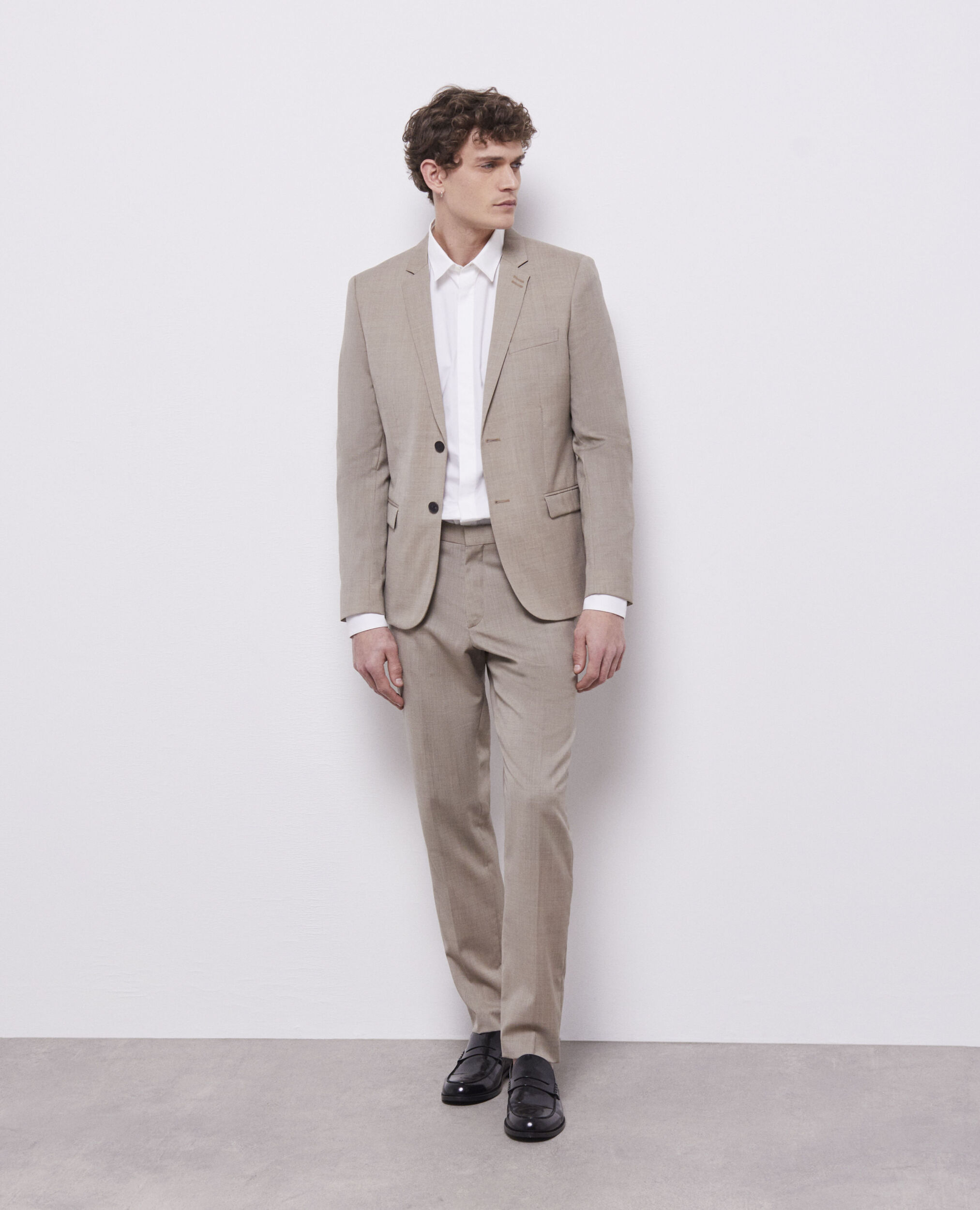 Beige end-on-end wool suit pants, BEIGE MELANGE, hi-res image number null