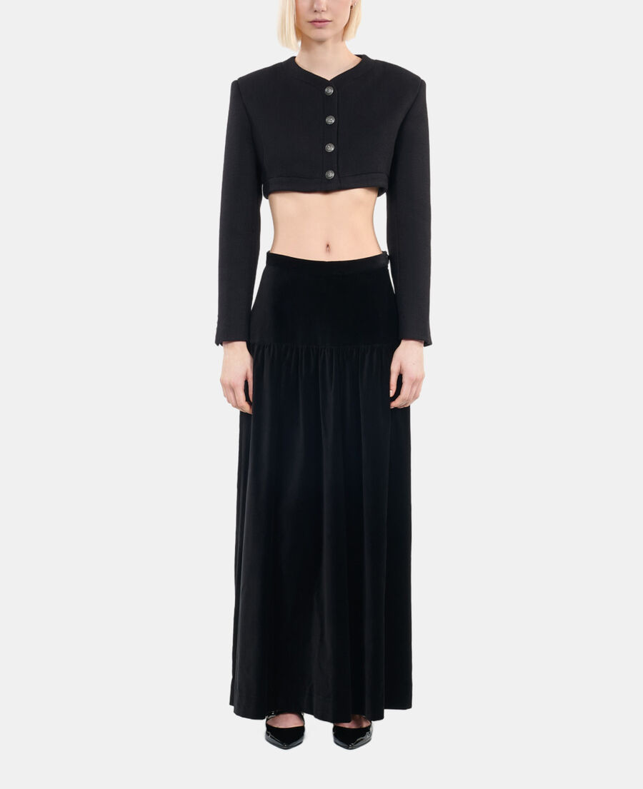 The Kooples FEMME BLACK veste en laine et coton noire
