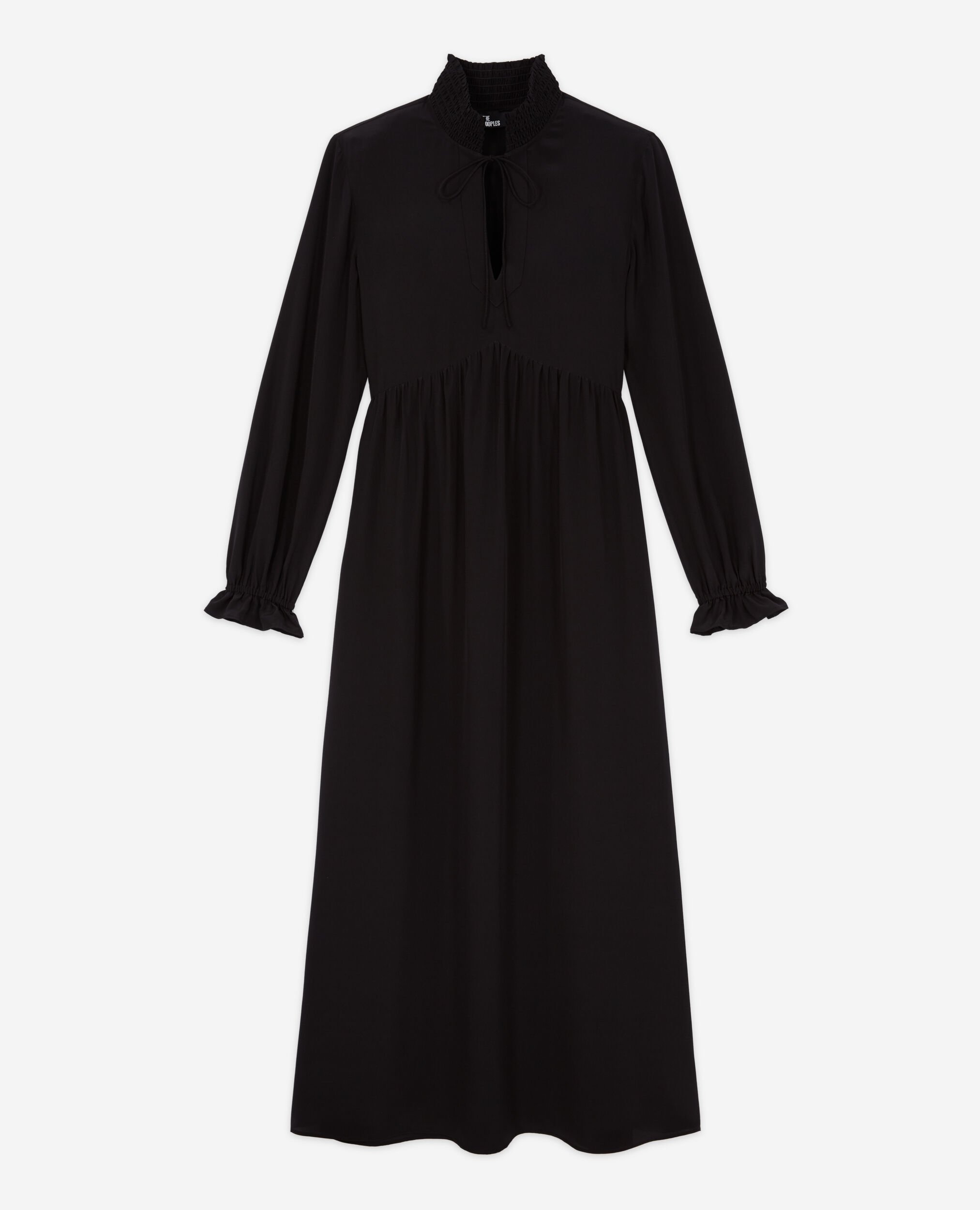 Robe longue en soie noire, BLACK, hi-res image number null