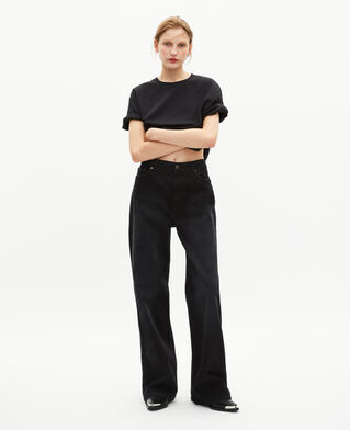 The Kooples H BLACK mixed t-shirt, straight, plain black