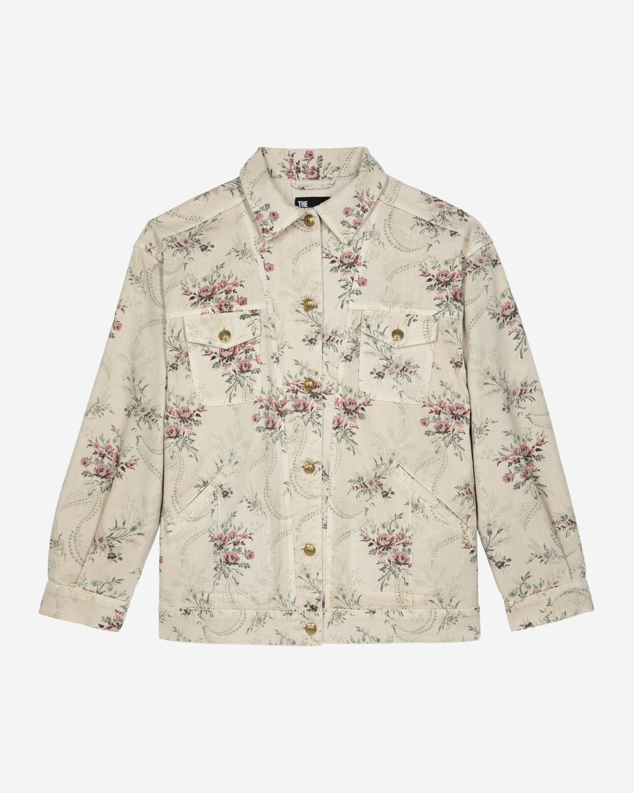 The Kooples WOMEN BEIGE TAUPE flower print jacket in beige denim