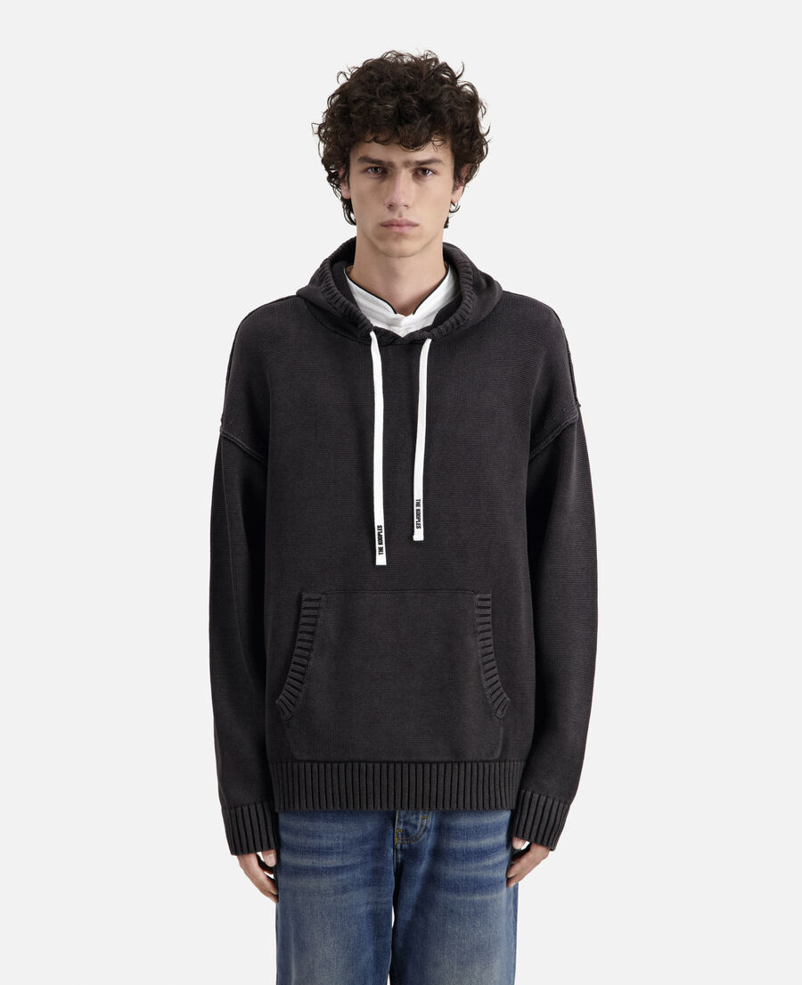black cotton and wool hooded sweater