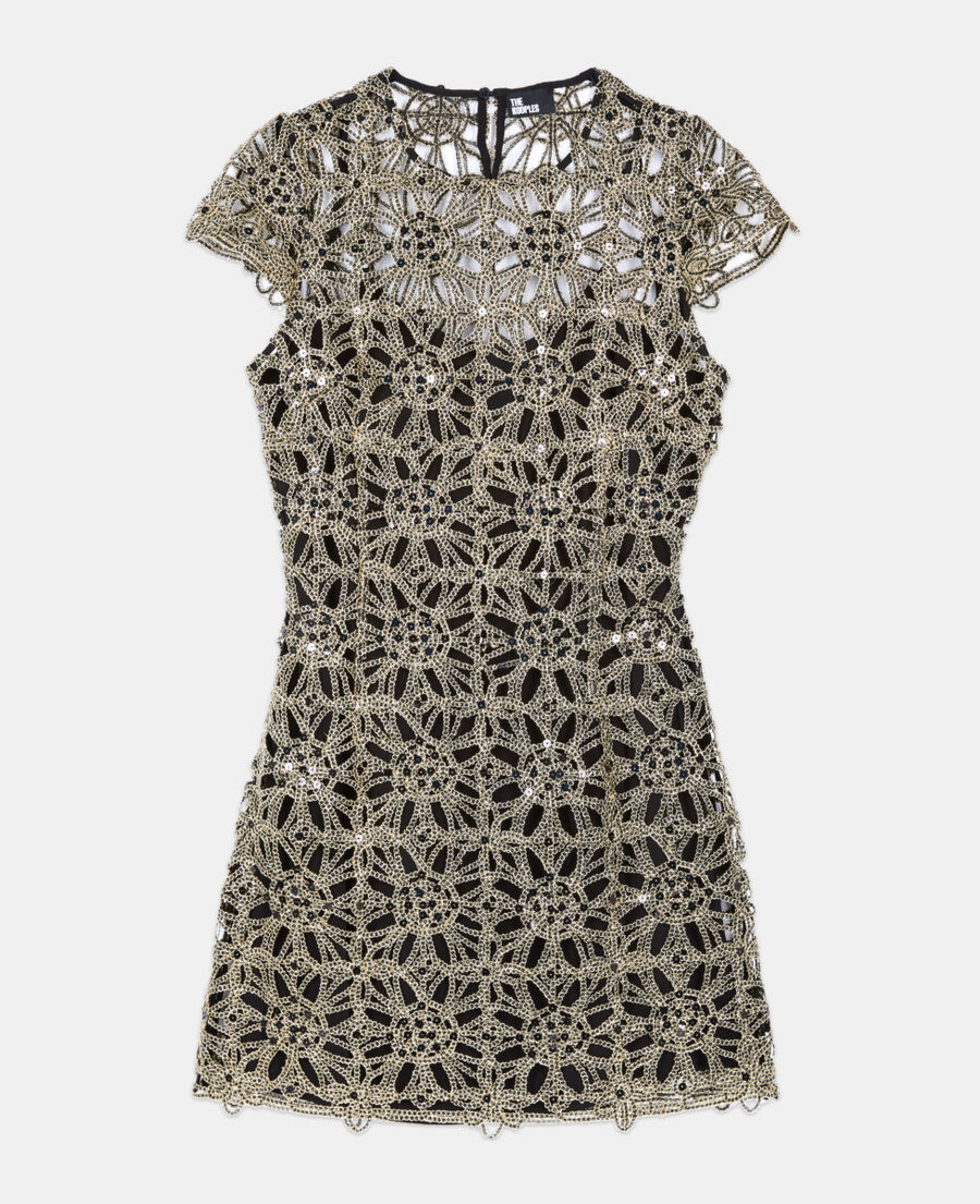 The Kooples F ANTIC GOLD short dress in golden guipure