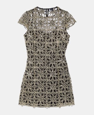 The Kooples F ANTIC GOLD short dress in golden guipure