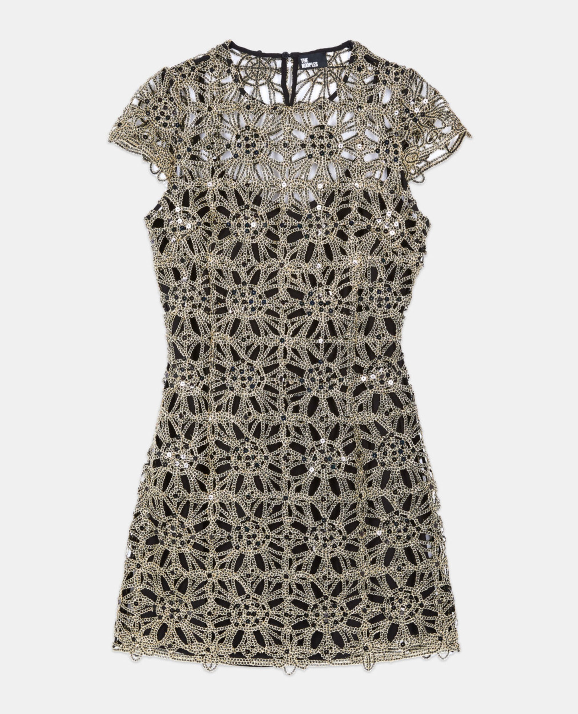 Short dress in golden guipure, ANTIC GOLD, hi-res image number null