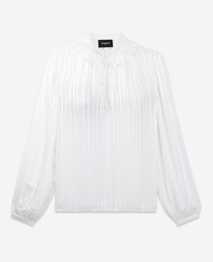 loose-fitting knotted collar striped ecru top