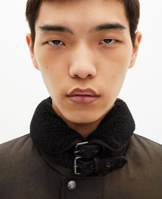 The Kooples MEN BLACK faded brown sherpa-collared down jacket