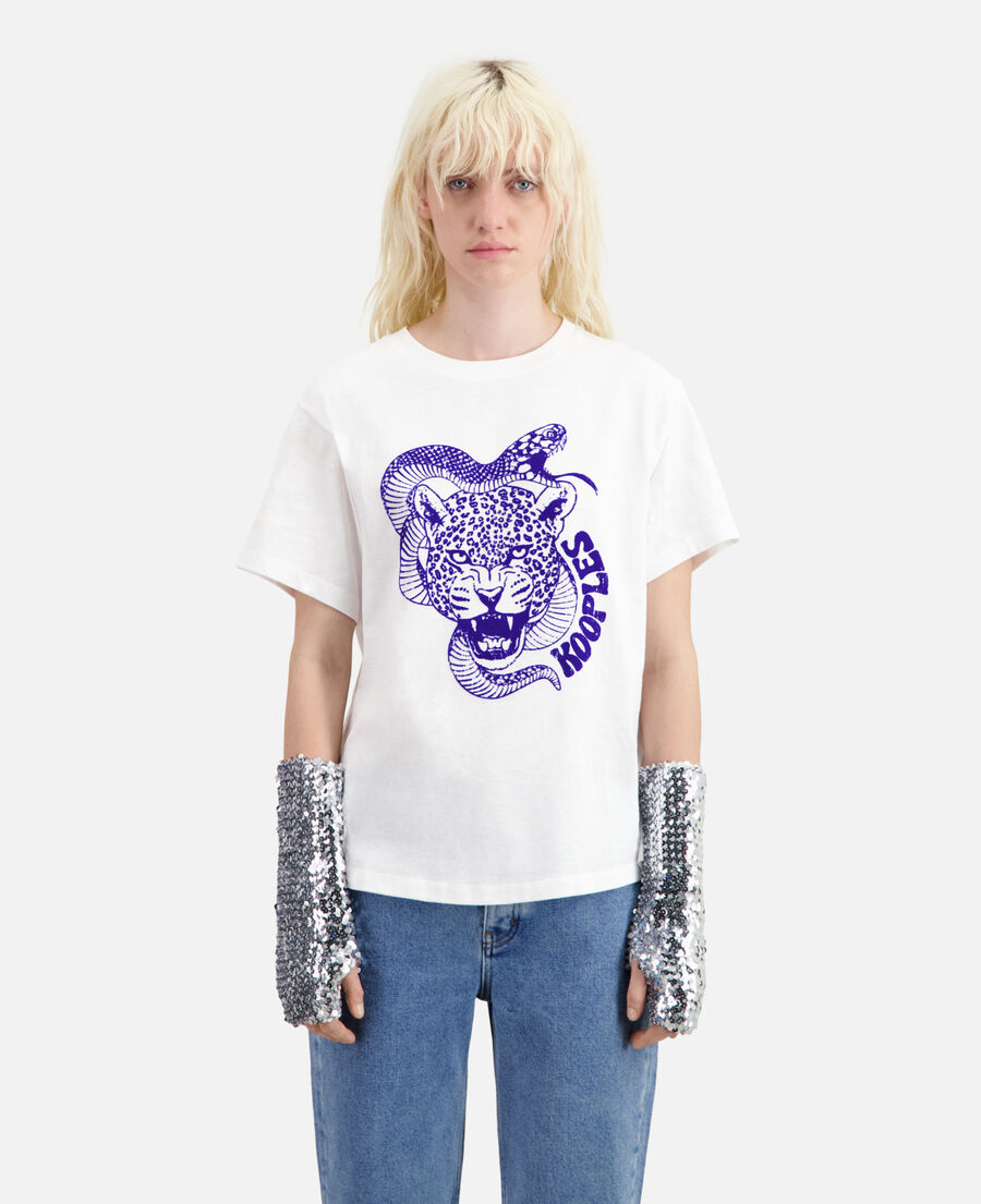 t-shirt mit schlangen-leoparden-beflockung