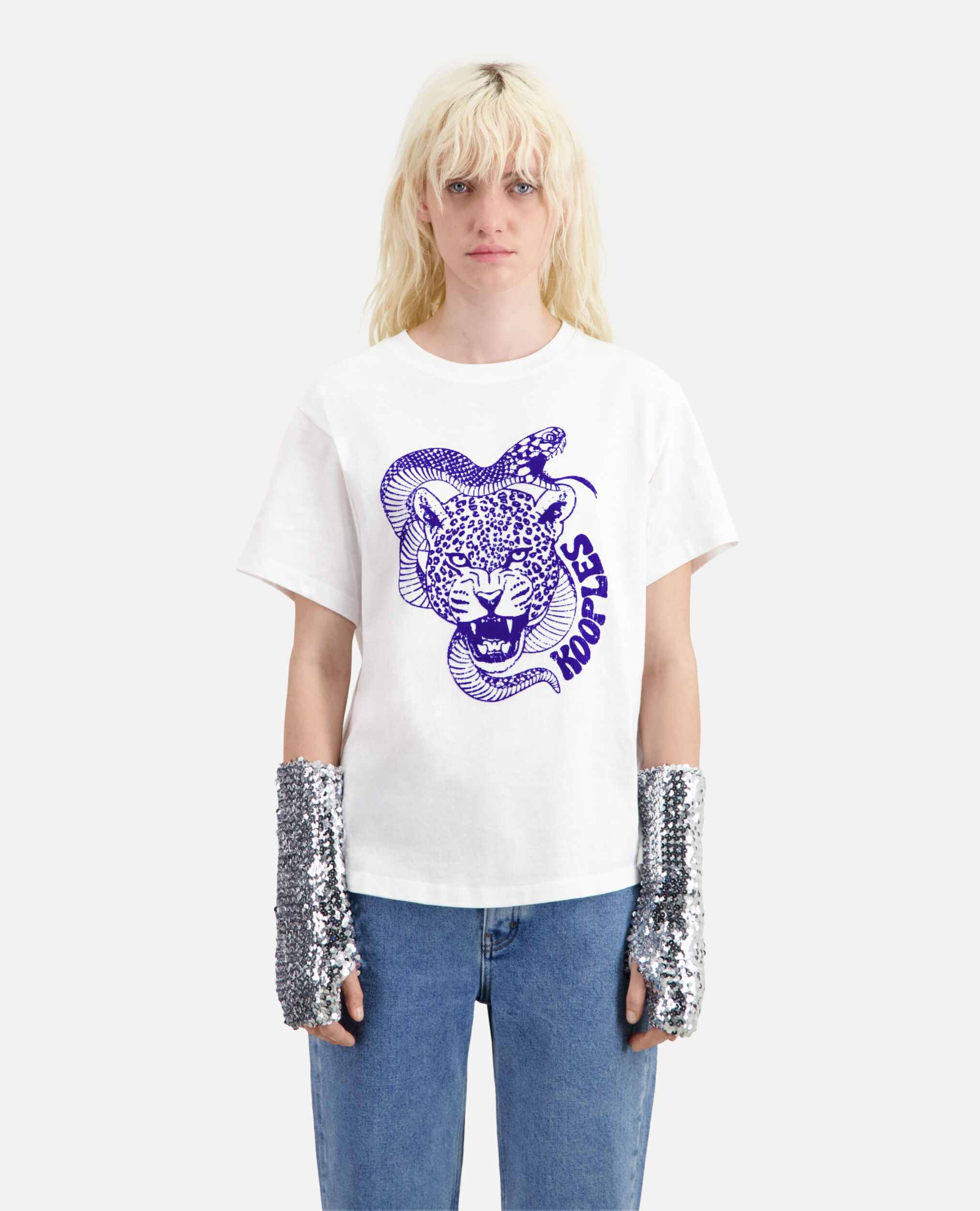 White t-shirt with Snake leopard flocking, WHITE, hi-res image number null