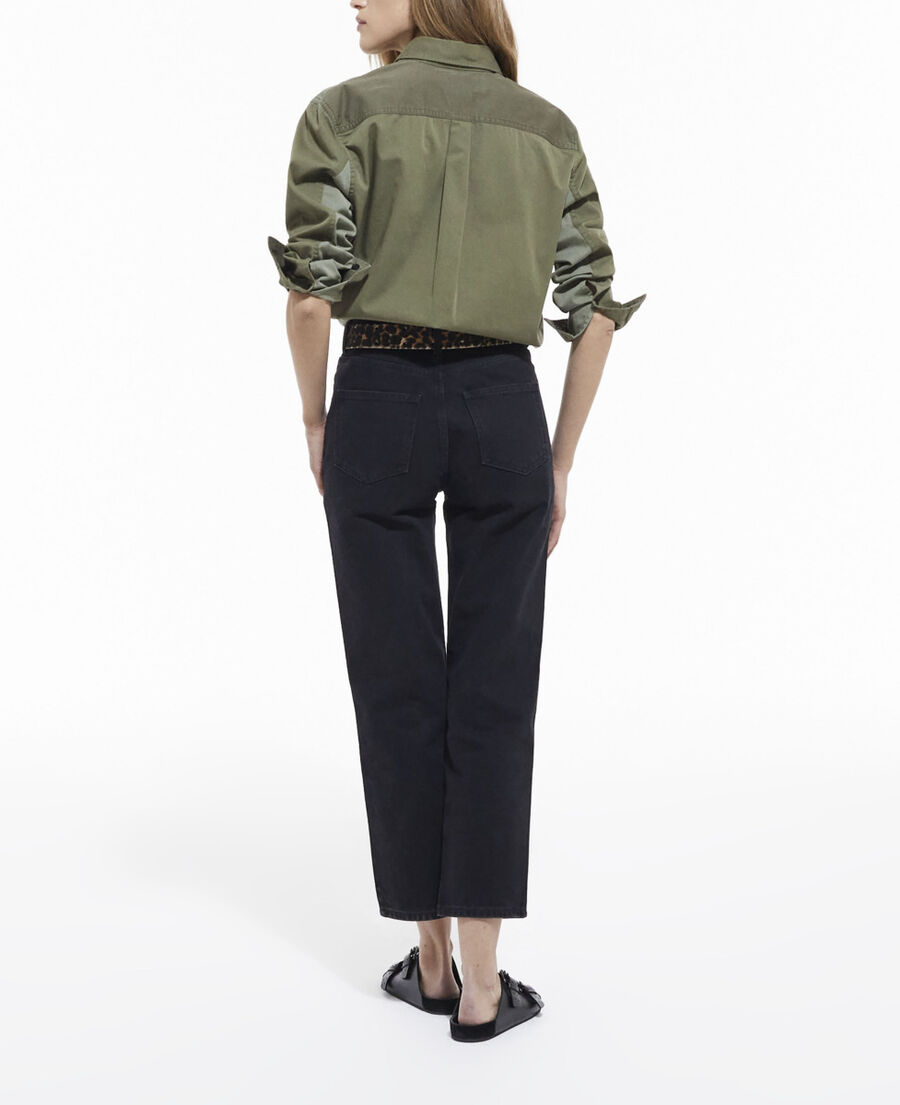 khaki patchwork denim shirt