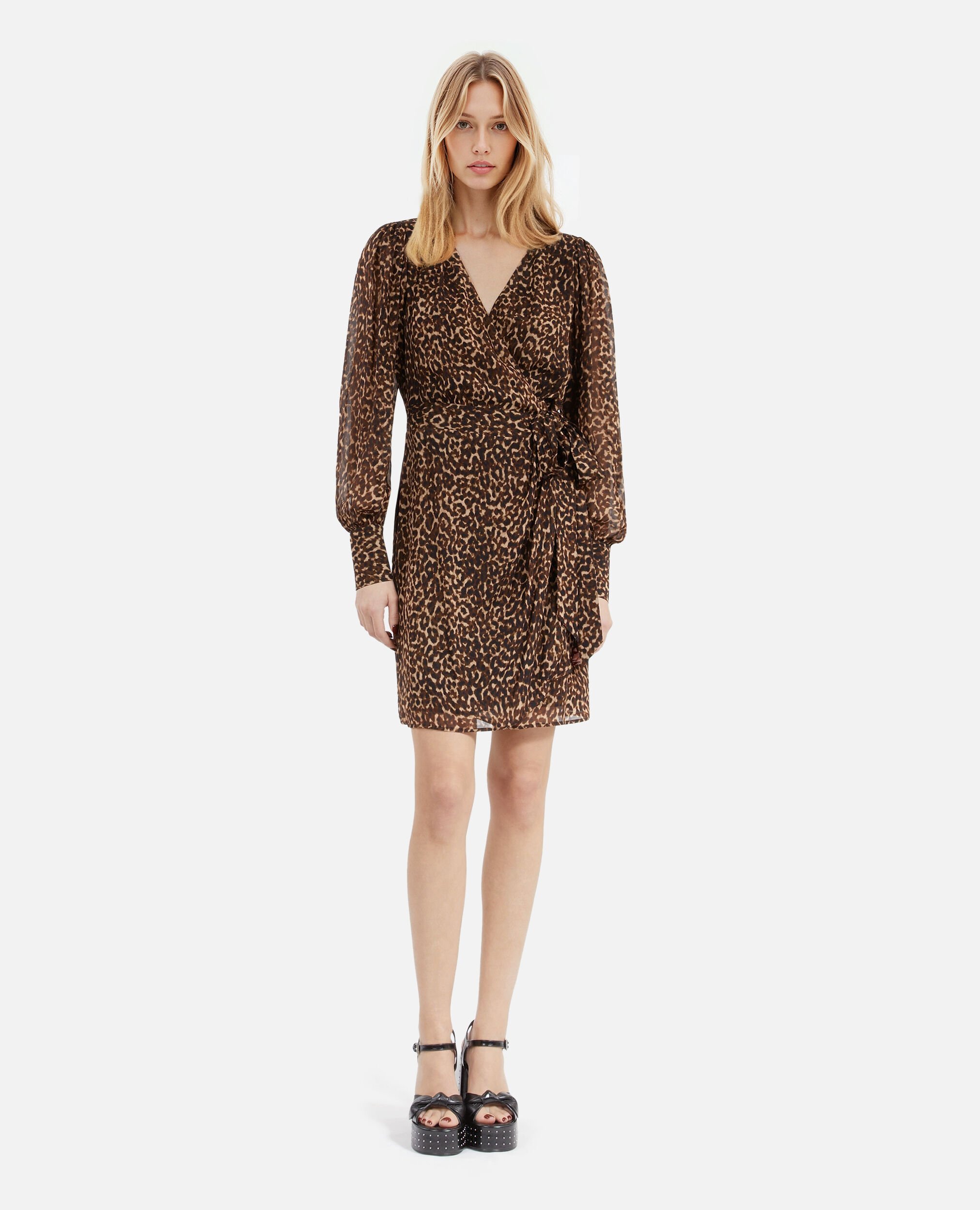 Robe portefeuille courte imprimé léopard, LEOPARD, hi-res image number null