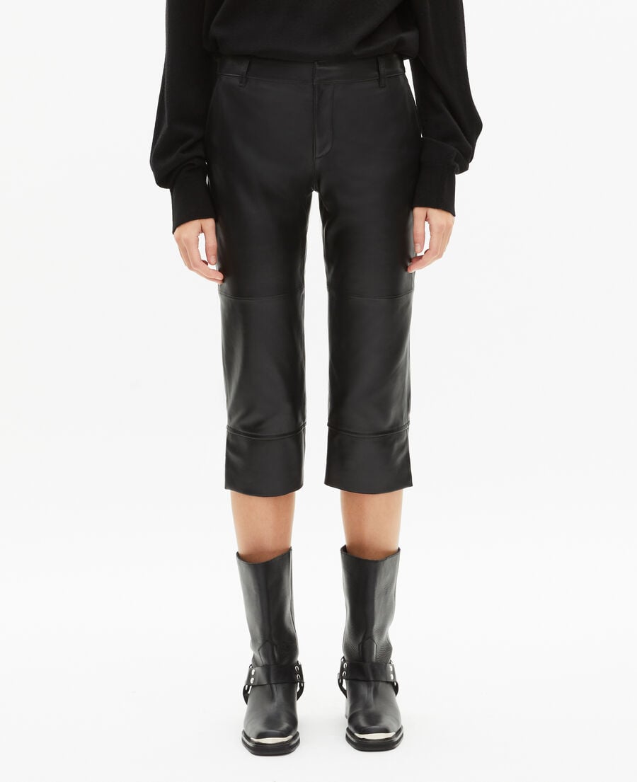 The Kooples WOMEN BLACK black leather capri pants