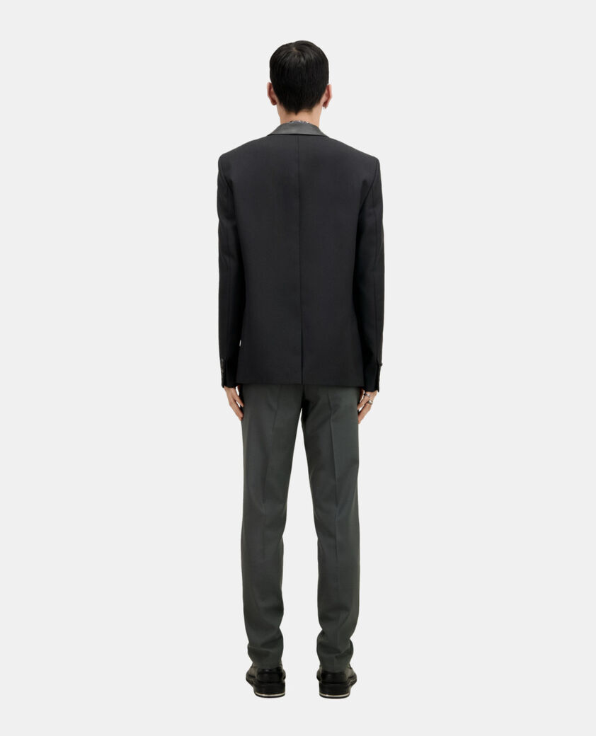 The Kooples MEN BLACK black wool blazer with leather details