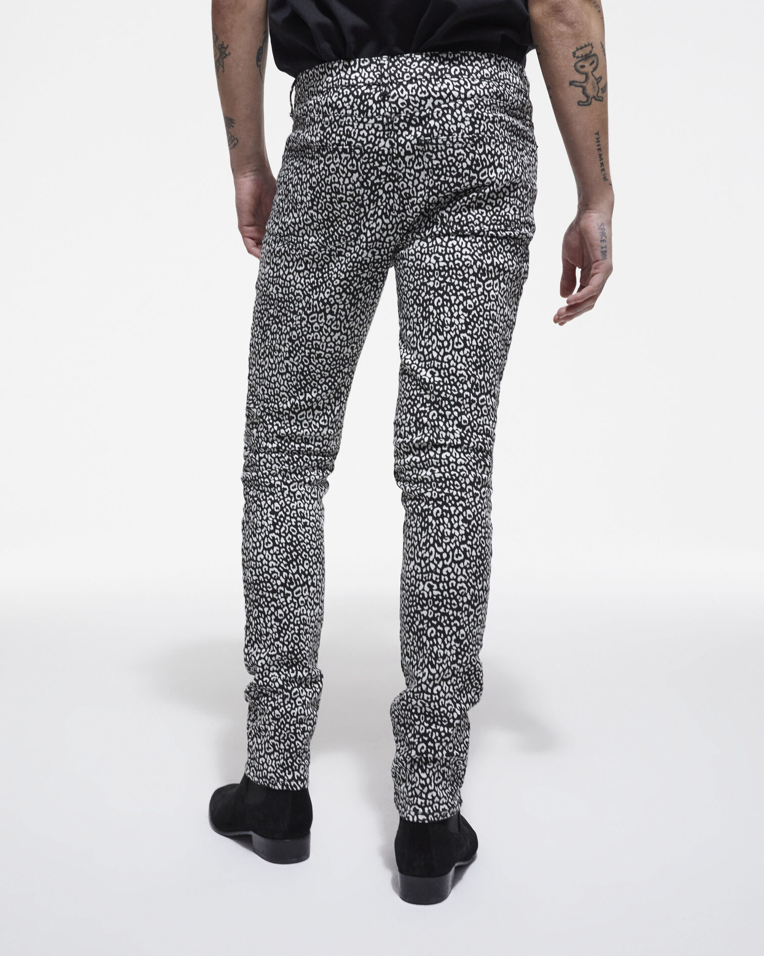Black leopard print slim-fit jeans, BLACK, hi-res image number null