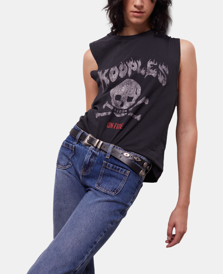 women's black screen print t-shirt