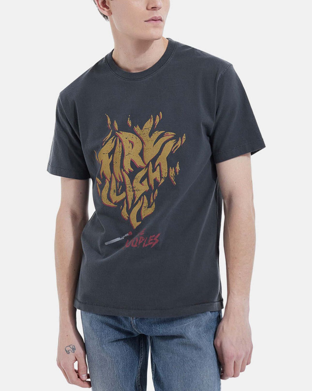 The Kooples HOMME BLACK WASHED t-shirt noir délavé coton à motif rock