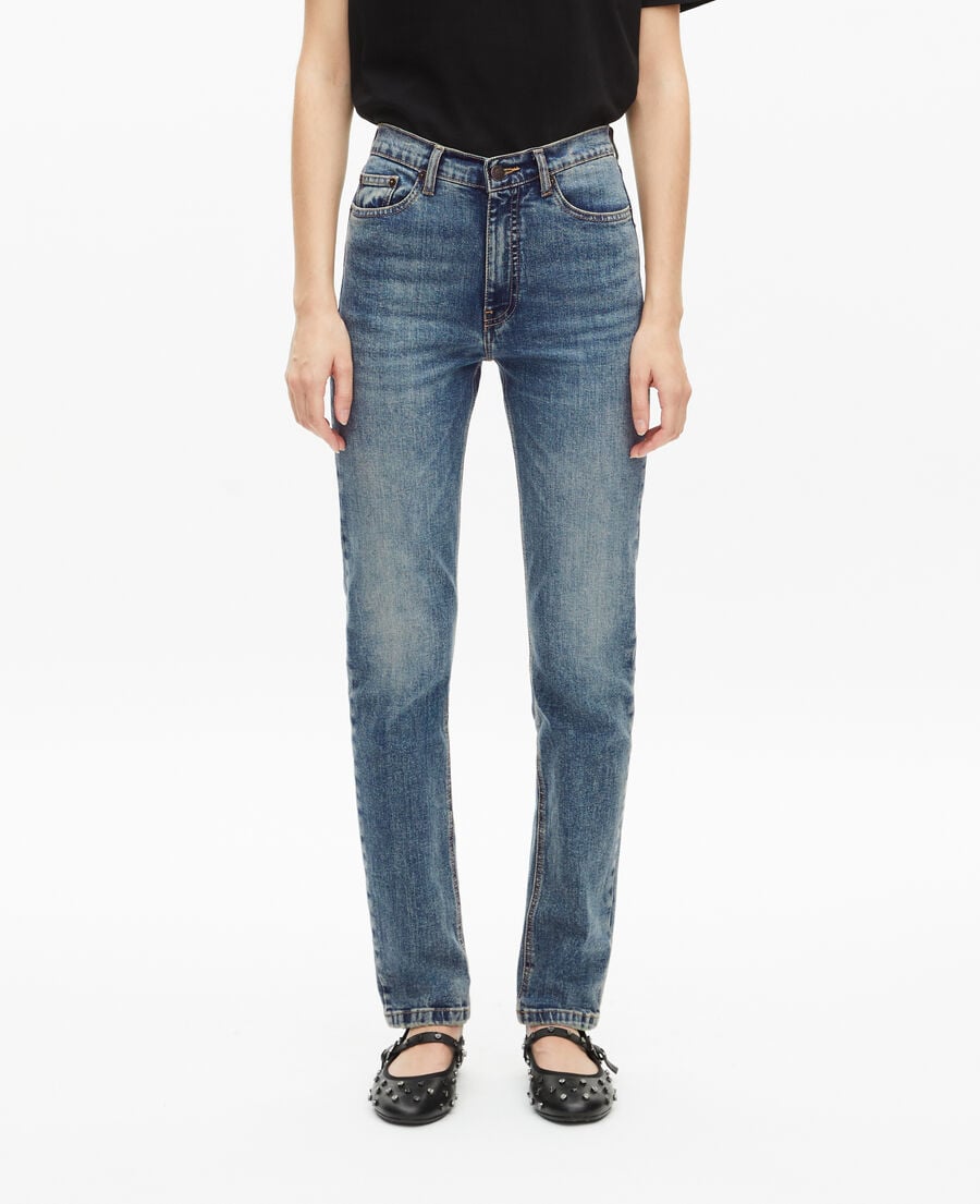 The Kooples DAMEN USED RAPIECE schmale jeans in verwaschenem blau