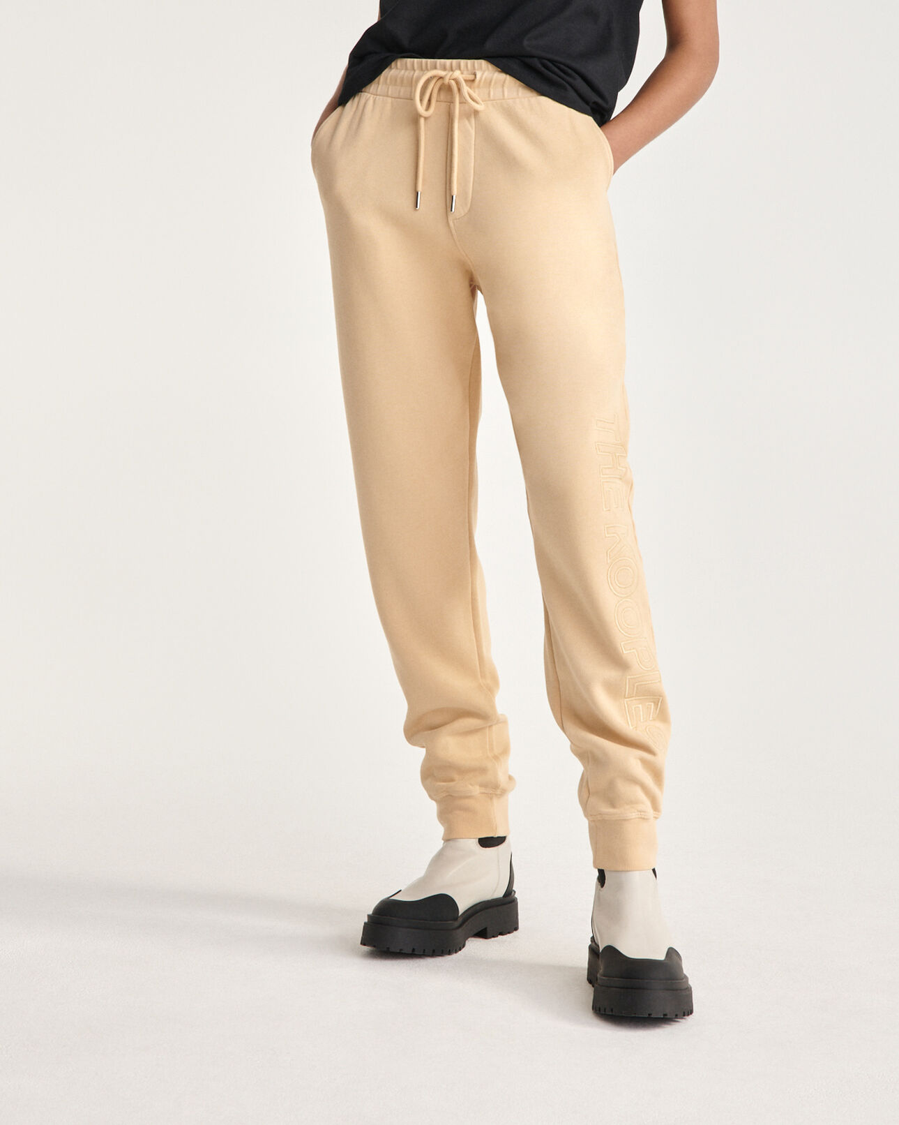 The Kooples FEMME LIGHT BROWN jogging beige logo brodé ton sur ton