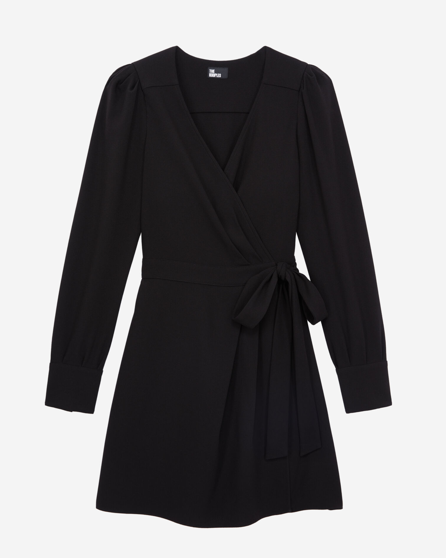Robe portefeuille courte noire en crêpe, BLACK, hi-res image number null