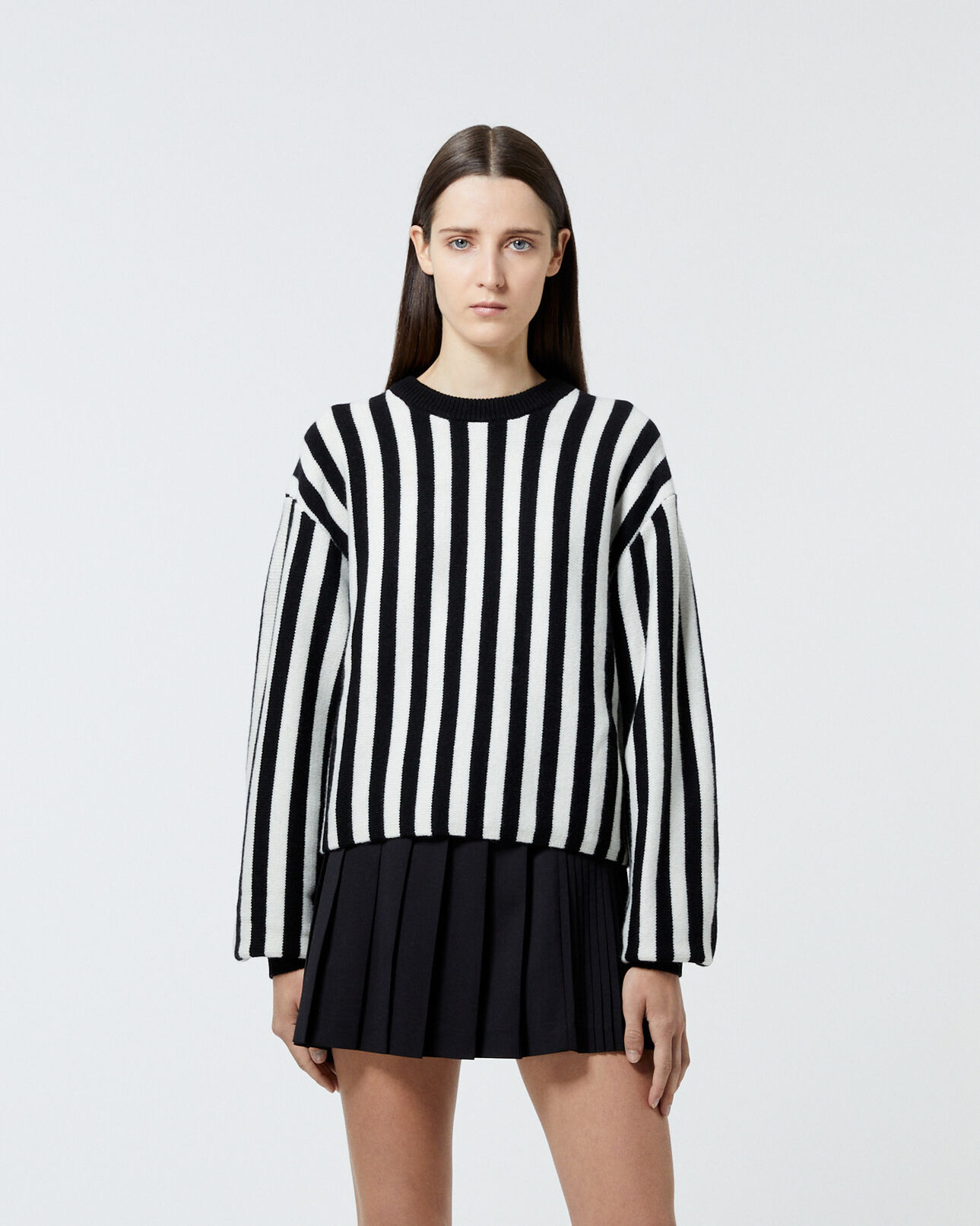 The Kooples FEMME BLACK pull col rond rayures noires
