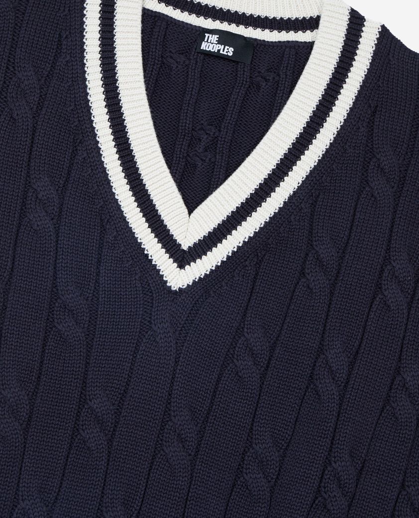 The Kooples FEMME NAVY ECRU pull sans manches en coton marine