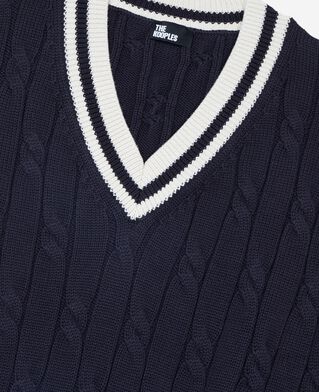 The Kooples FEMME NAVY ECRU pull sans manches en coton marine